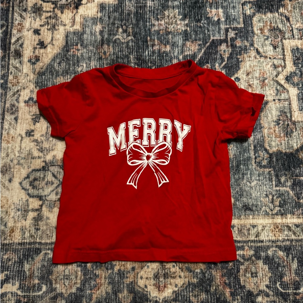 2/$5- Girls Red 'Merry' Graphic Short Sleeve Tee - Festive Bow